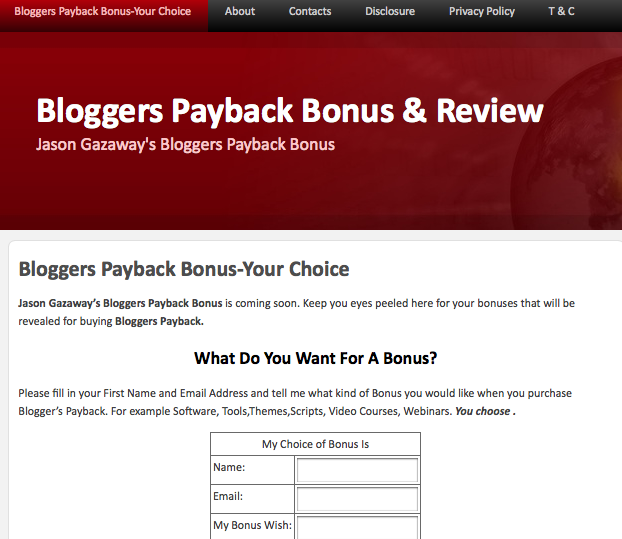 Bloggers Payback Bonus